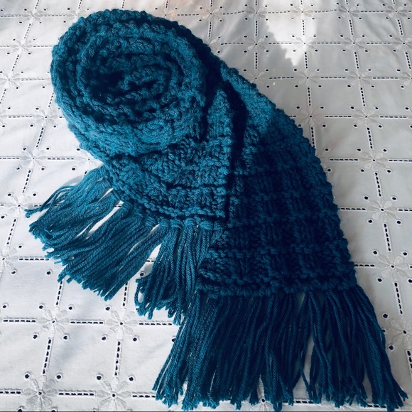Handmade Long Teal Blue Scarf - Picture 2 of 4